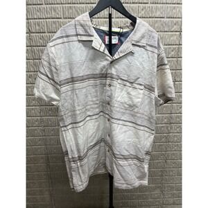 Fly by Night Mens 3XL Short Sleeve Button Down Shirt Striped Cream Brown NWT